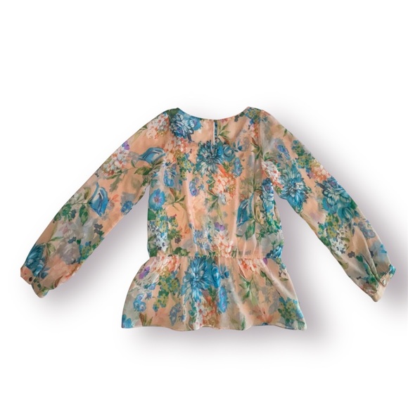 🛍️SALE🛍️ Sis Sis Sheer Long Sleeve Floral Peplum Waist Blouse - Picture 3 of 7